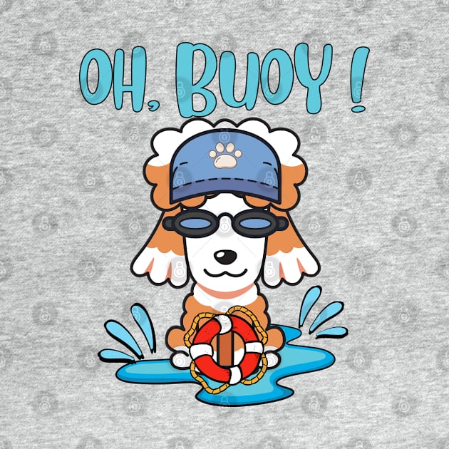 Funny Poodle swimming with a Buoy - Pun Intended by Pet Station